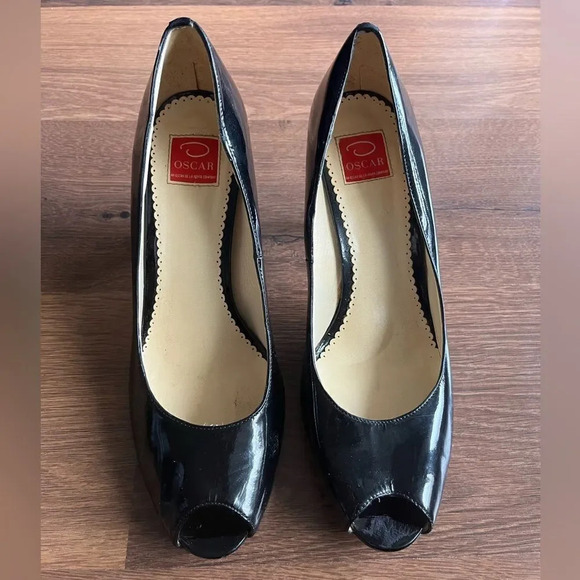 🖤 Vintage Óscar de la Renta Black Patent Peeptoe Heels 👠 - Picture 3 of 8